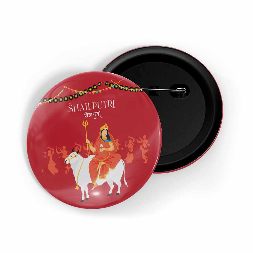 dhcrafts Round Pin Badges Red Shailaputri Glossy Finish Design Pack of 1 (58mm)